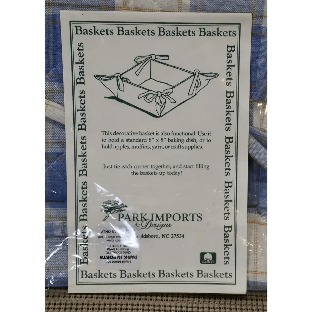 Fabric Basket Blue Plaid Quilted 8x8 Baking Dish Holder Park Imports New